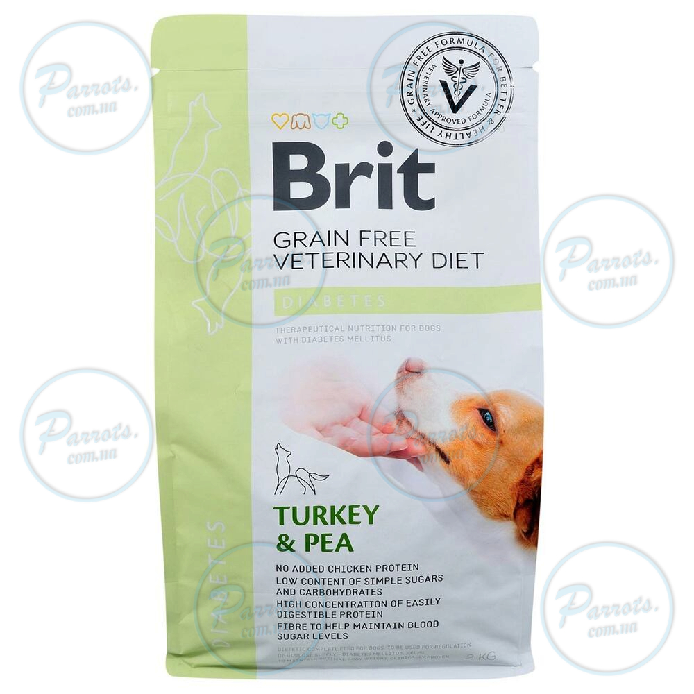 Сухий корм Brit GF VetDiet Dog Diabetes для собак, при цукровому діабеті, з індичкою та горохом, 2 кг