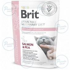 Сухой корм Brit GF VetDiet Cat Hypoallergenic для кошек, с пищевой аллергией и непереносимостью, с лососем и горохом, 400 г