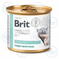 Влажный корм Brit GF VetDiet Struvite для кошек, при мочекаменной болезни, с индейкой и горохом, 200 г