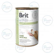 Вологий корм Brit GF VetDiet Diabetes для собак, із цукровим діабетом, з ягням та горошком, 400 г