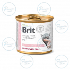 Влажный корм Brit GF VetDiet Hypoallergenic для кошек, с пищевой аллергией и непереносимостью, с лососем, 200 г