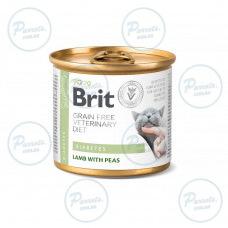 Вологий корм Brit GF VetDiet Diabetes для котів,  при цукровому діабеті, з ягням та горохом, 200 г
