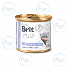 Вологий корм Brit GF VetDiet Gastrointestinal для котів, при захворюваннях шлунково-кишкового тракту, з лососем та горохом, 200 г