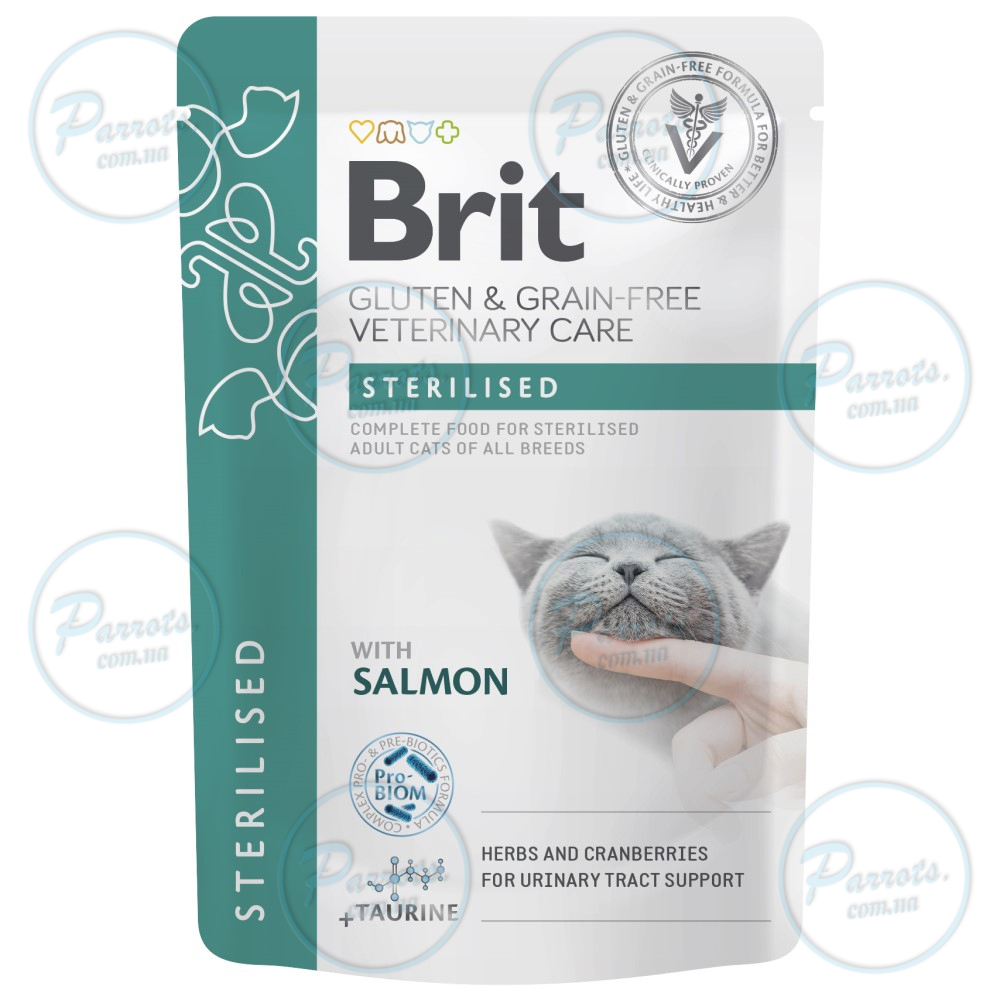 Корм вологий для котів Brit GF VetDiet Care Sterilised з лососем, 12 x 85 г