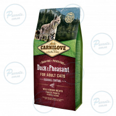 Сухий корм Carnilove Cat Hairball Control для виведення шерсті у котів, качка та фазан, 6 кг