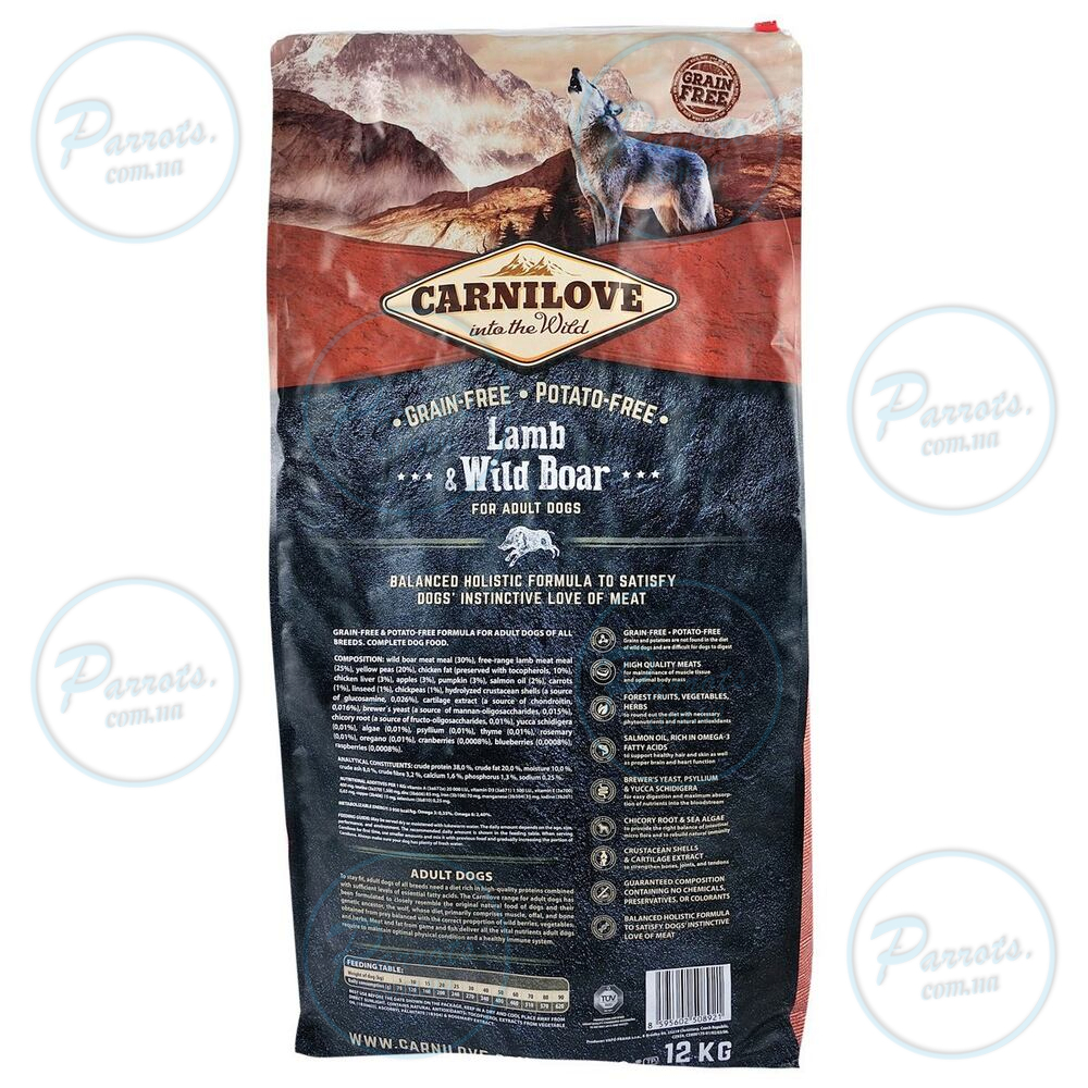 Сухий корм Carnilove Lamb & Wild Boar для дорослих собак всіх порід, ягня та кабан, 12 кг