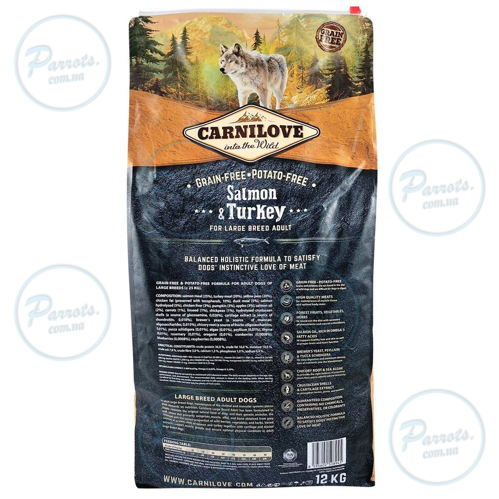 Сухой корм Carnilove Salmon & Turkey для взрослых собак больших пород, лосось и индейка, 12 кг
