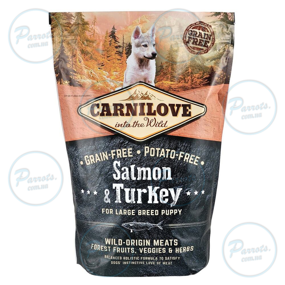 Сухой корм Carnilove Salmon & Turkey для щенков и молодых собак больших пород, лосось и индейка, 1,5 кг