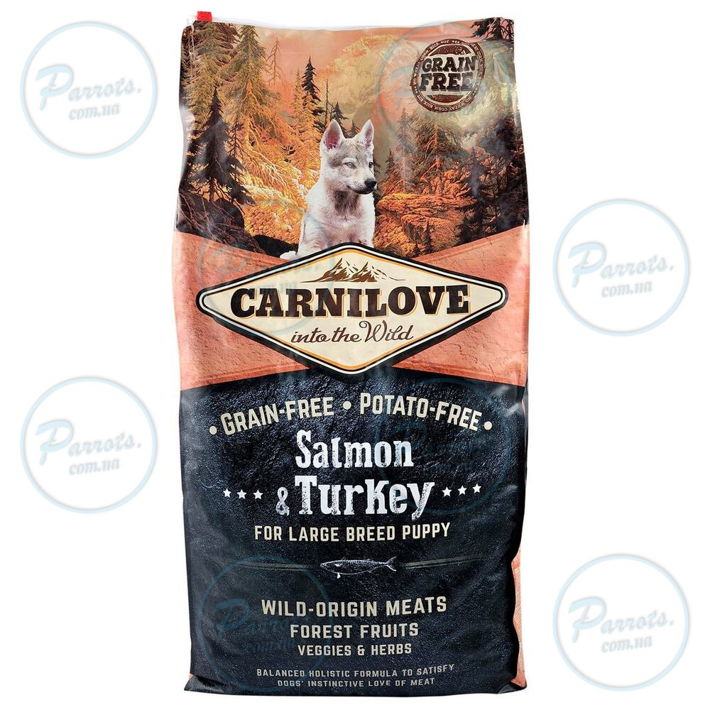 Сухой корм Carnilove Salmon & Turkey для щенков и молодых собак больших пород, лосось и индейка, 12 кг