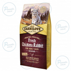 Сухой корм Carnilove Fresh Chicken & Rabbit для взрослых кошек, курица и кролик, 6 кг