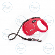 Повідець-рулетка Flexi New Classic для собак, зі стрічкою, розмір S 5 м / 15 кг (червона)
