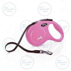 Поводок-рулетка Flexi New Classic для собак, с лентой, размер M 5 м / 25 кг (розовая)