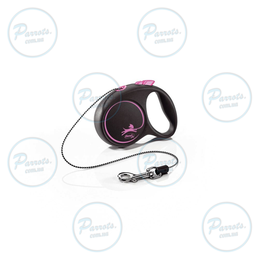 Рулетка Flexi Black Design для собак, трос, розмір XS, 3 м (рожева)