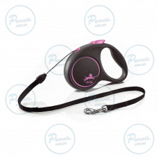 Рулетка Flexi Black Design для собак, трос, размер S, 5 м (розовая)