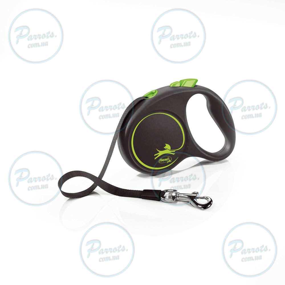 Рулетка Flexi Black Design для собак, стрічка, розмір S, 5 м (зелена)