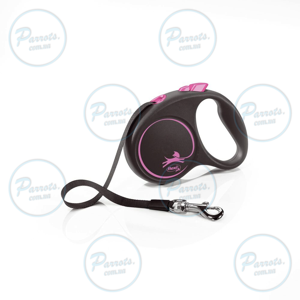 Рулетка Flexi Black Design для собак, стрічка, розмір S, 5 м (рожева)