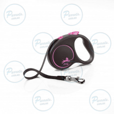 Рулетка Flexi Black Design для собак, лента, размер S, 5 м (розовая)