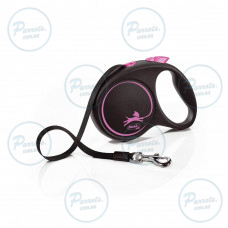 Рулетка Flexi Black Design для собак, стрічка, розмір M, 5 м (рожева)