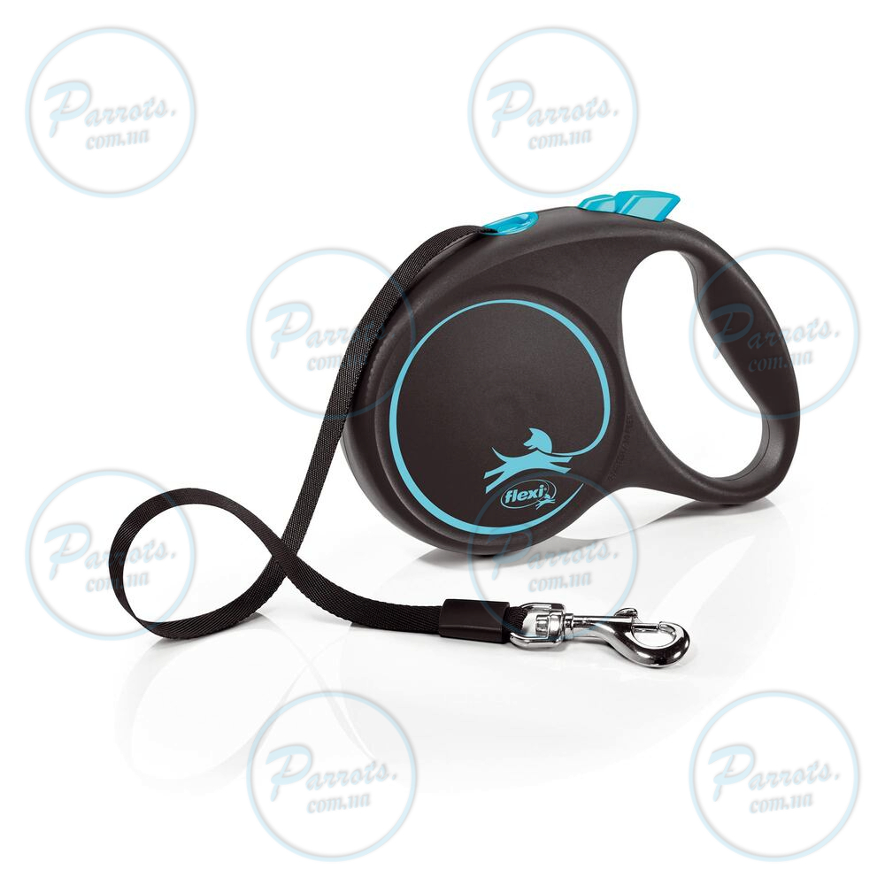 Рулетка Flexi Black Design для собак, стрічка, розмір L, 5 м (синя)