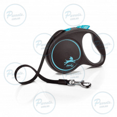 Рулетка Flexi Black Design для собак, лента, размер L, 5 м (синяя)