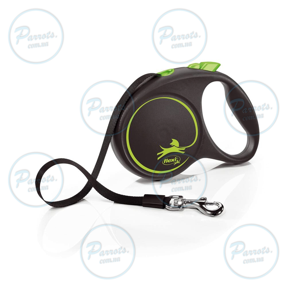 Рулетка Flexi Black Design для собак, стрічка, розмір L, 5 м (зелена)