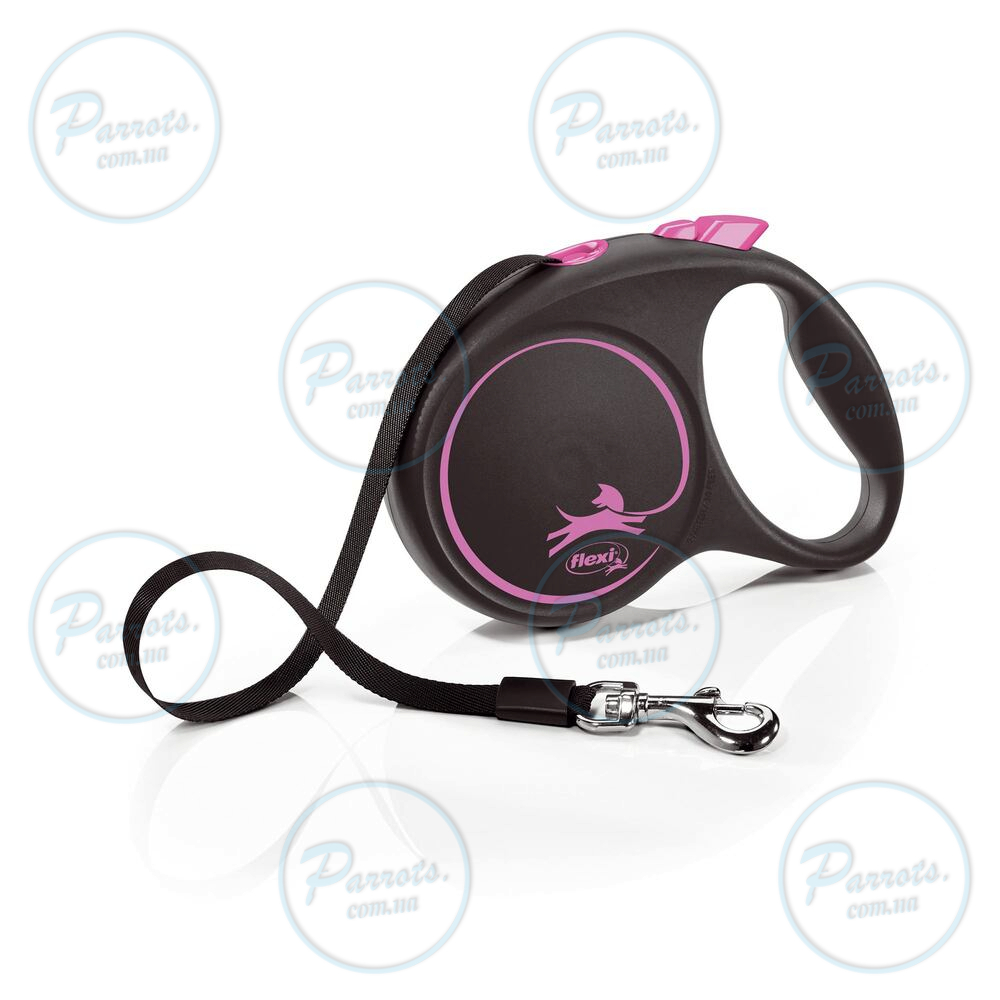 Рулетка Flexi Black Design для собак, стрічка, розмір L, 5 м (рожева)