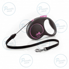 Рулетка Flexi Black Design для собак, трос, розмір M, 5 м (рожева)