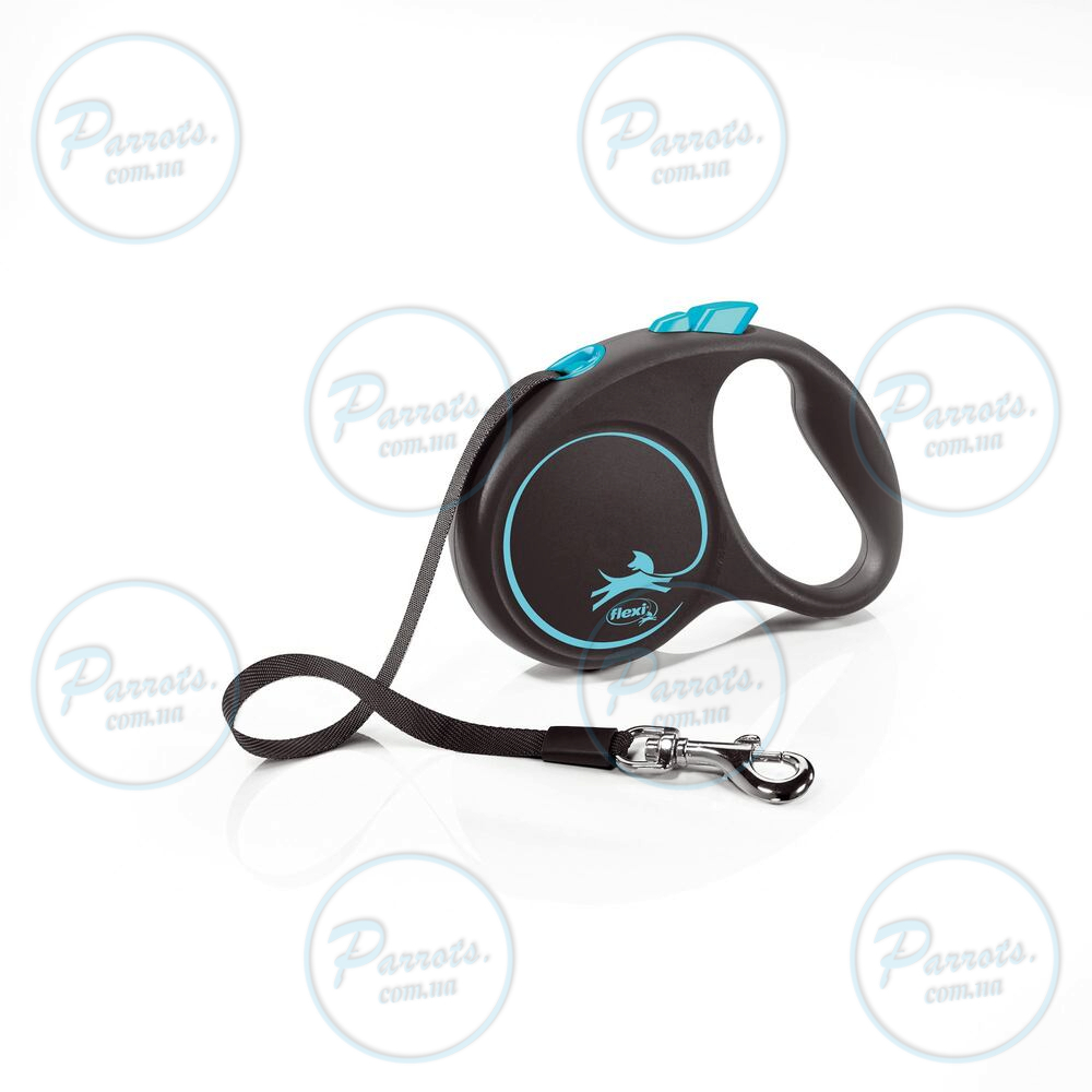 Рулетка Flexi Black Design для собак, стрічка, розмір S, 5 м (синя)