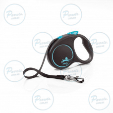 Рулетка Flexi Black Design для собак, лента, размер S, 5 м (синяя)