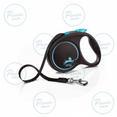 Рулетка Flexi Black Design для собак, стрічка, розмір M, 5 м (синя)