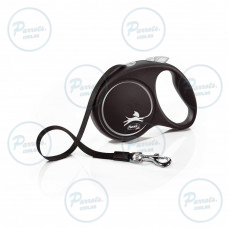 Рулетка Flexi Black Design для собак, лента, размер M, 5 м (черная)