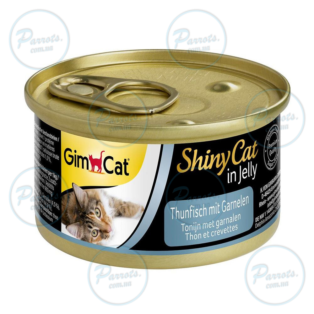 Вологий корм GimCat Shiny Cat для котів, тунець та креветки, 70 г