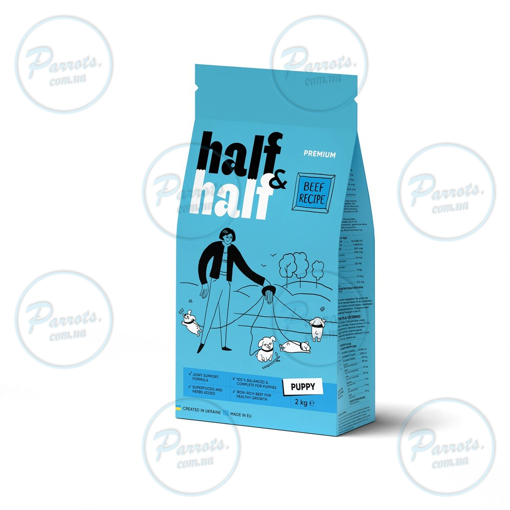Сухий корм Half&Half для цуценят усіх порід, із яловичиною, 2 кг