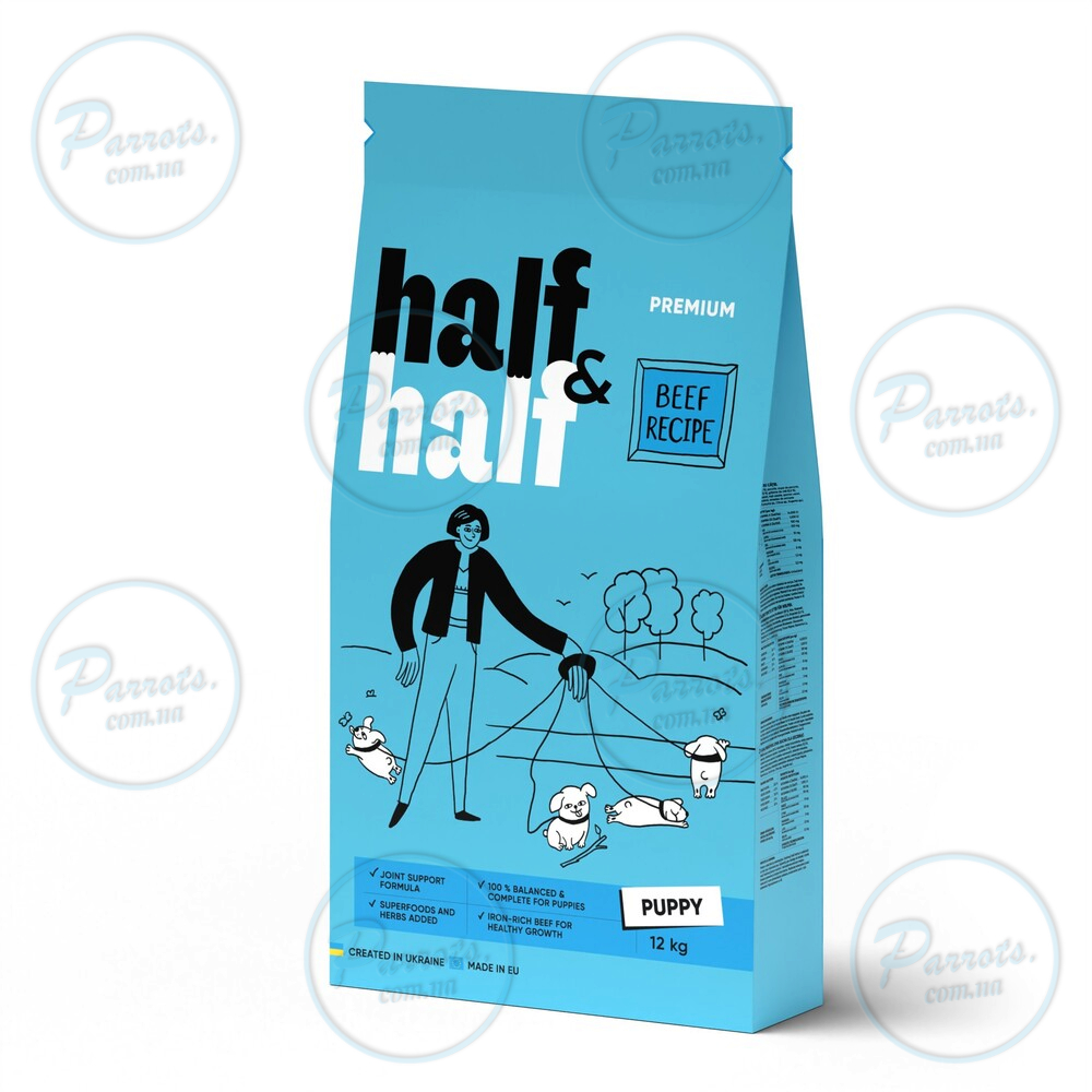 Сухой корм Half&Half для щенков всех пород, с говядиной, 12 кг