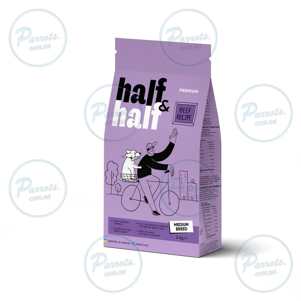 Сухий корм Half&Half для дорослих собак середніх порід, із яловичиною, 2 кг