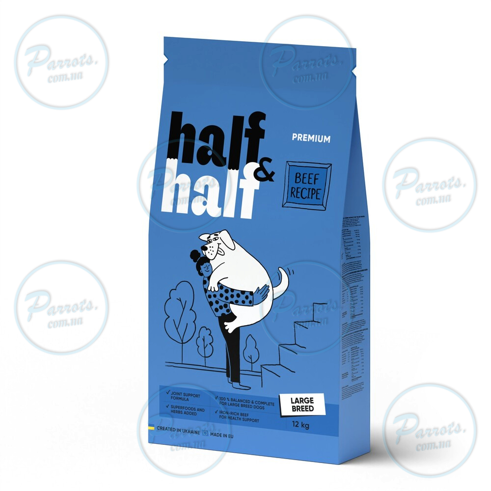Сухой корм Half&Half для взрослых собак больших пород, с говядиной, 12 кг