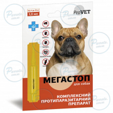 Краплі ProVET «Мега Стоп» для собак 4-10 кг, 1 піпетка (від зовнішніх та внутрішніх паразитів)