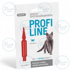 Краплі Provet Profiline для котів до 4 кг, 1 піпетка 0,5 мл (інсектоакарицид)