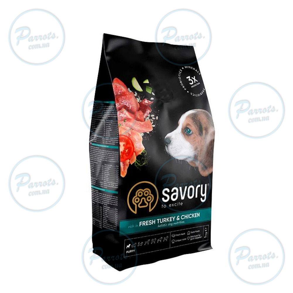 Сухой корм Savory Puppy для щенков всех пород, со свежей индейкой и курицей, 1 кг