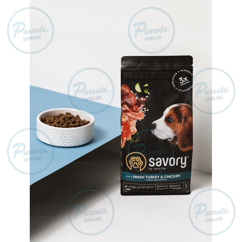Сухой корм Savory Puppy для щенков всех пород, со свежей индейкой и курицей, 1 кг