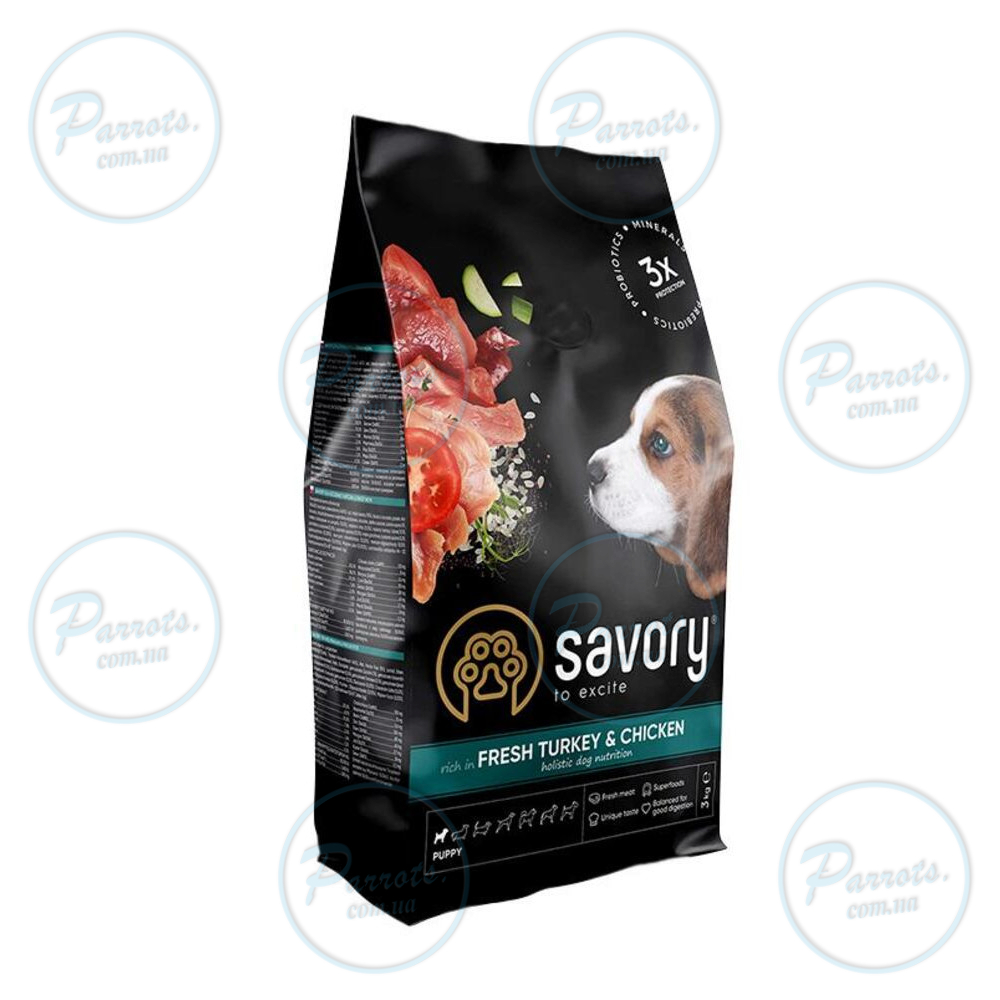 Сухой корм Savory Puppy для щенков всех пород, со свежей индейкой и курицей, 3 кг