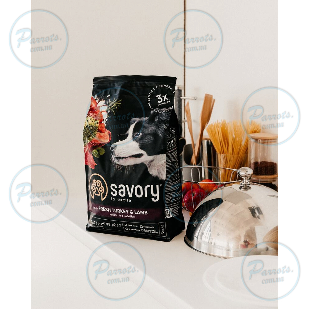 Сухой корм Savory Medium для собак средних пород, со свежим ягненком и индейкой, 3 кг