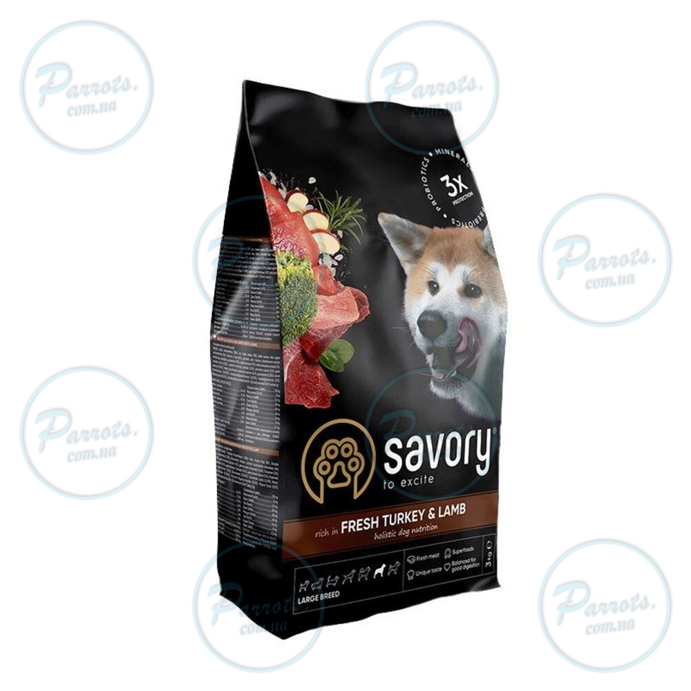 Сухой корм Savory Large для собак больших пород, со свежим ягненком и индейкой, 3 кг