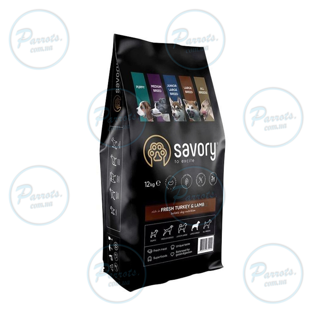 Сухой корм Savory Large для собак больших пород, со свежим ягненком и индейкой, 12 кг
