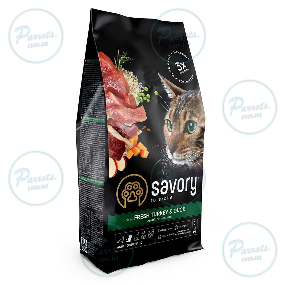 Сухий корм Savory для котів гурманів, зі свіжою індичкою та качкою, 2 кг