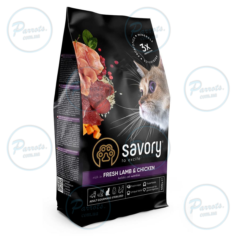 Сухий корм Savory для стерилізованих котів, зі свіжим ягням і куркою, 400 г