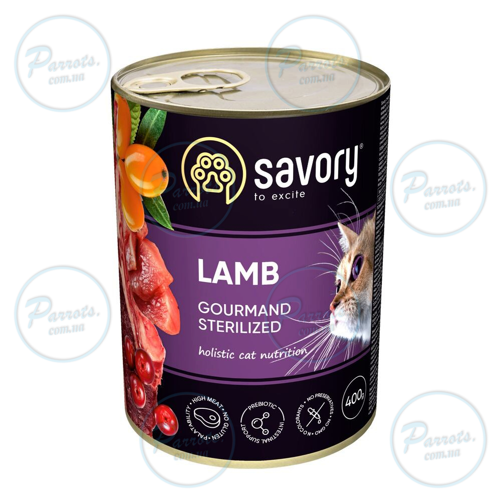 Вологий корм Savory для стерилізованих котів, з ягням, 400 г