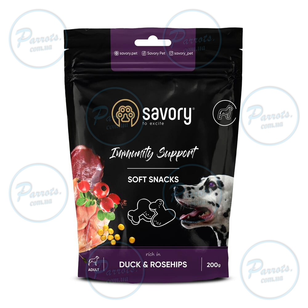 М'які ласощі Savory для зміцнення імунітету собак, качка та шипшина, 200 г