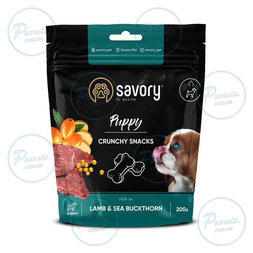 Хрусткі ласощі Savory для здорового росту цуценят, ягня та обліпиха, 200 г