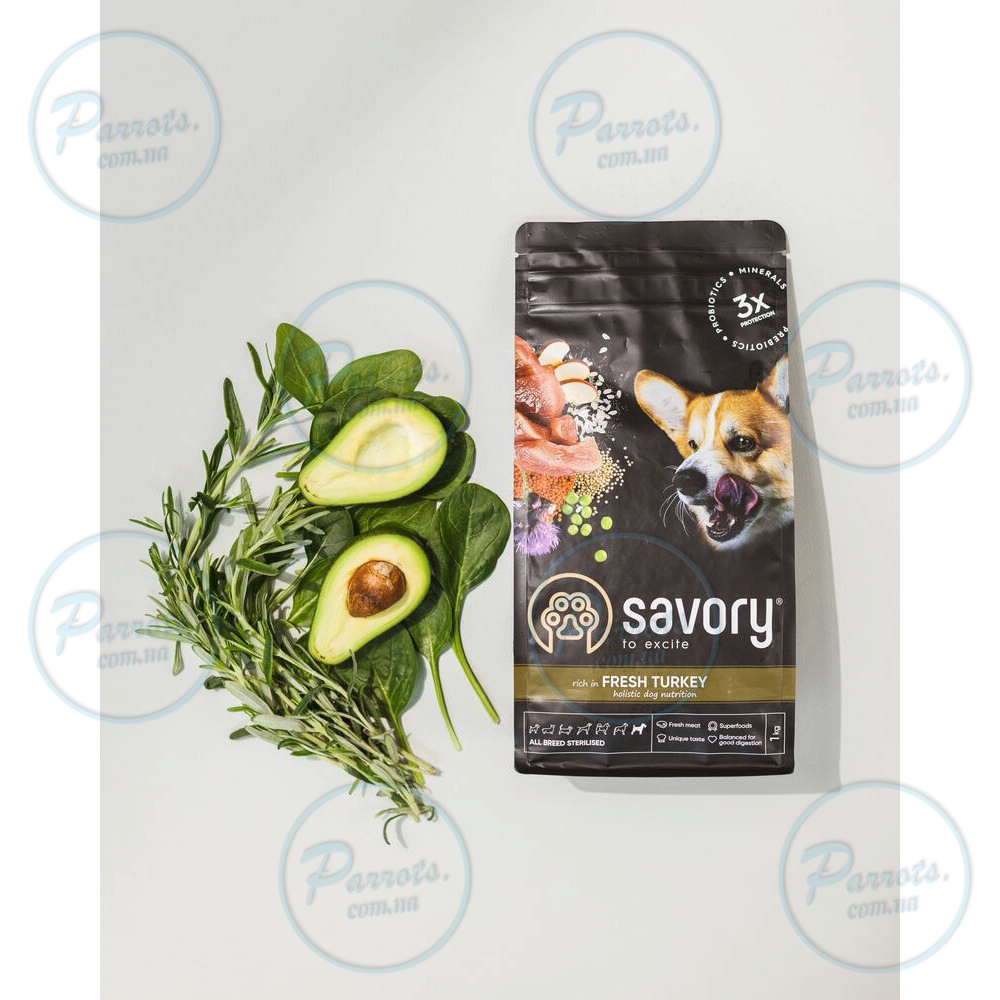 Сухой корм Savory All Breed для стерилизованных собак всех пород, со свежей индейкой, 1 кг